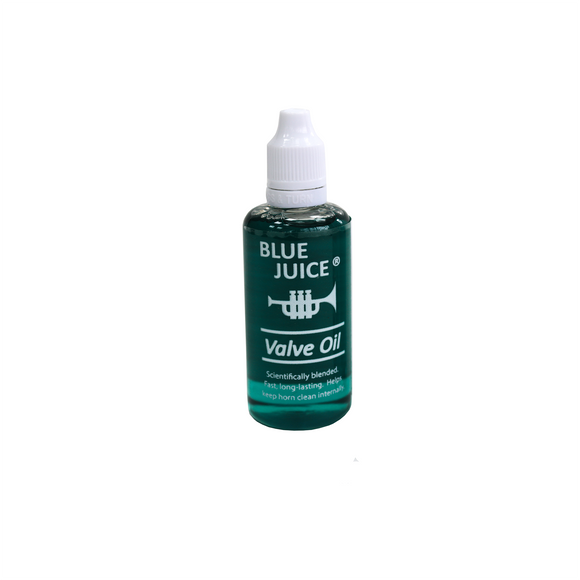 Blue Juice Valve Oil for trumpet, pictured of the bottle.
