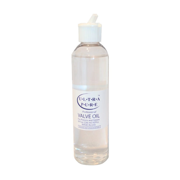 Ultra Pure Valve Oil for trumpets and other brass instruments. 8oz refill bottle pictured.